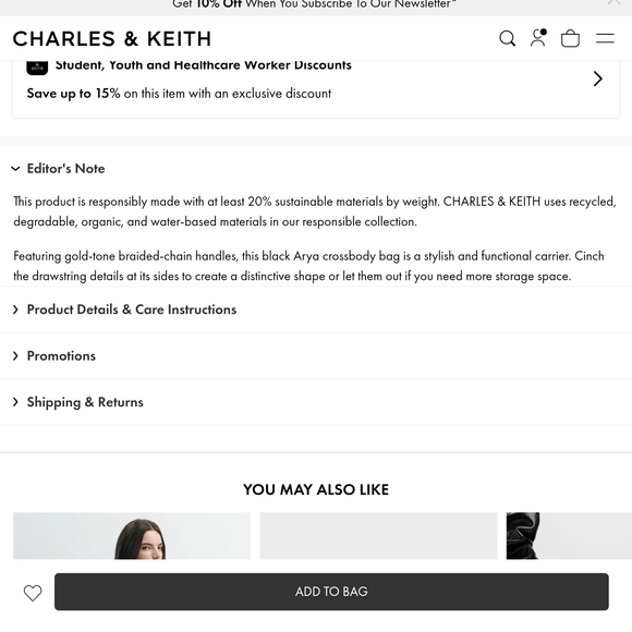 Charles & Keith Black Shoulder Bag with Gold Chain - Picture 13 of 15